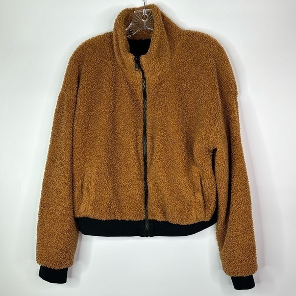 Fabletics Reversible Brown Black Teddy Jacket Size Small - Picture 1 of 7